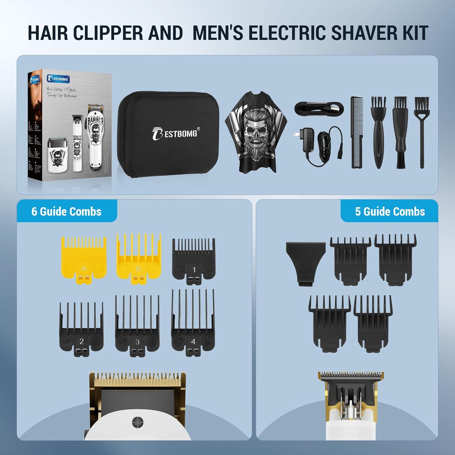 BESTBOMG Hair Clippers for Men Professional, Beard Trimmer Kits & Sets, Electric Shavers, Hair Clippers & Trimmer Ceramic T-Blade