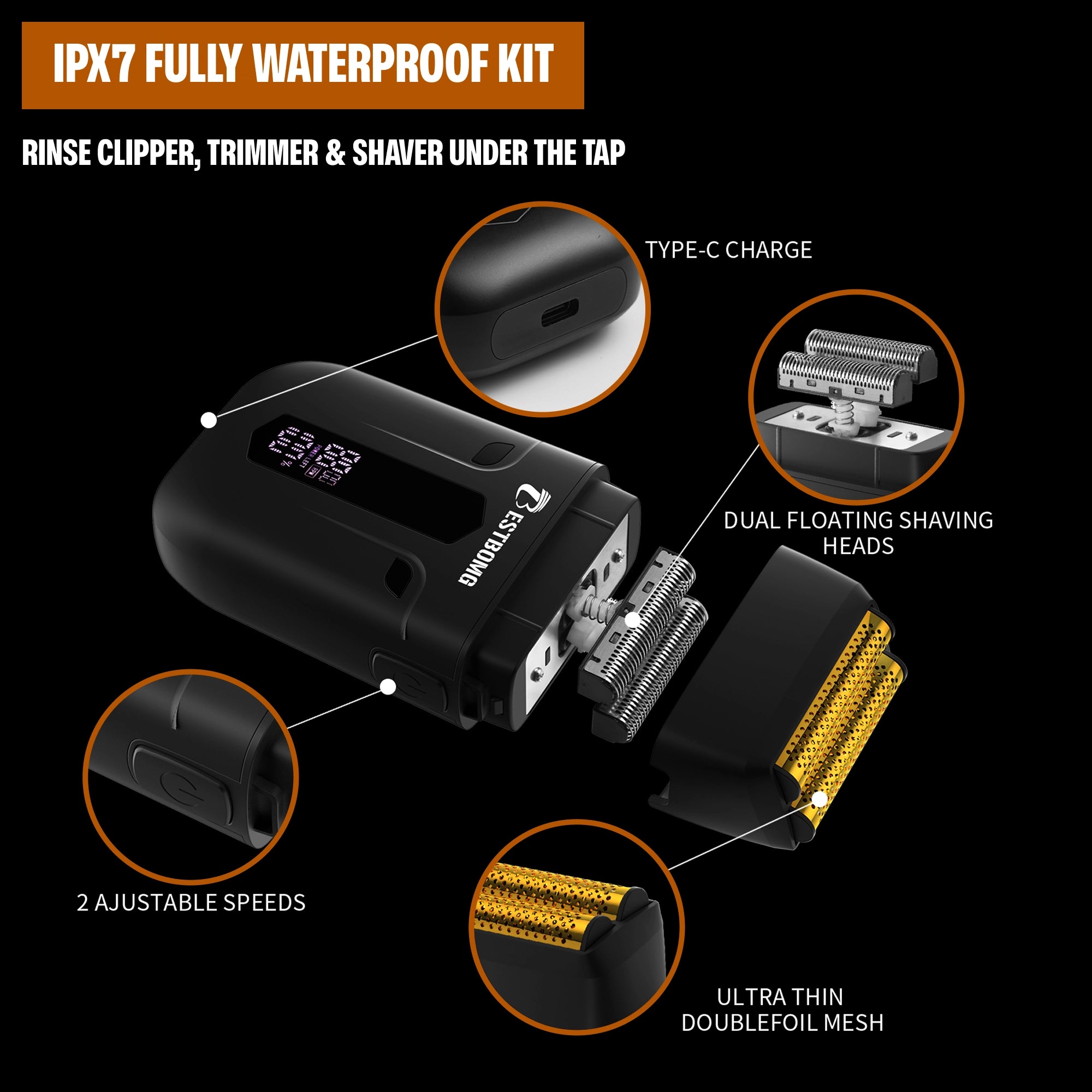 Black Professional Hair Clippers & Beard Grooming Kit-BS-808A