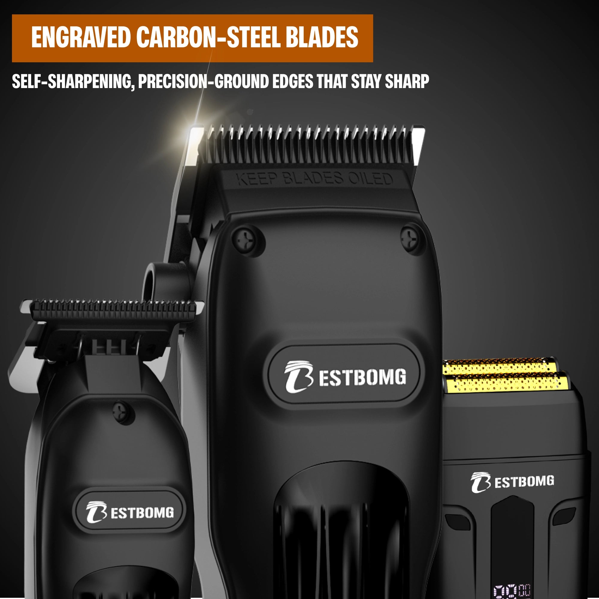 Black Professional Hair Clippers & Beard Grooming Kit-BS-808A