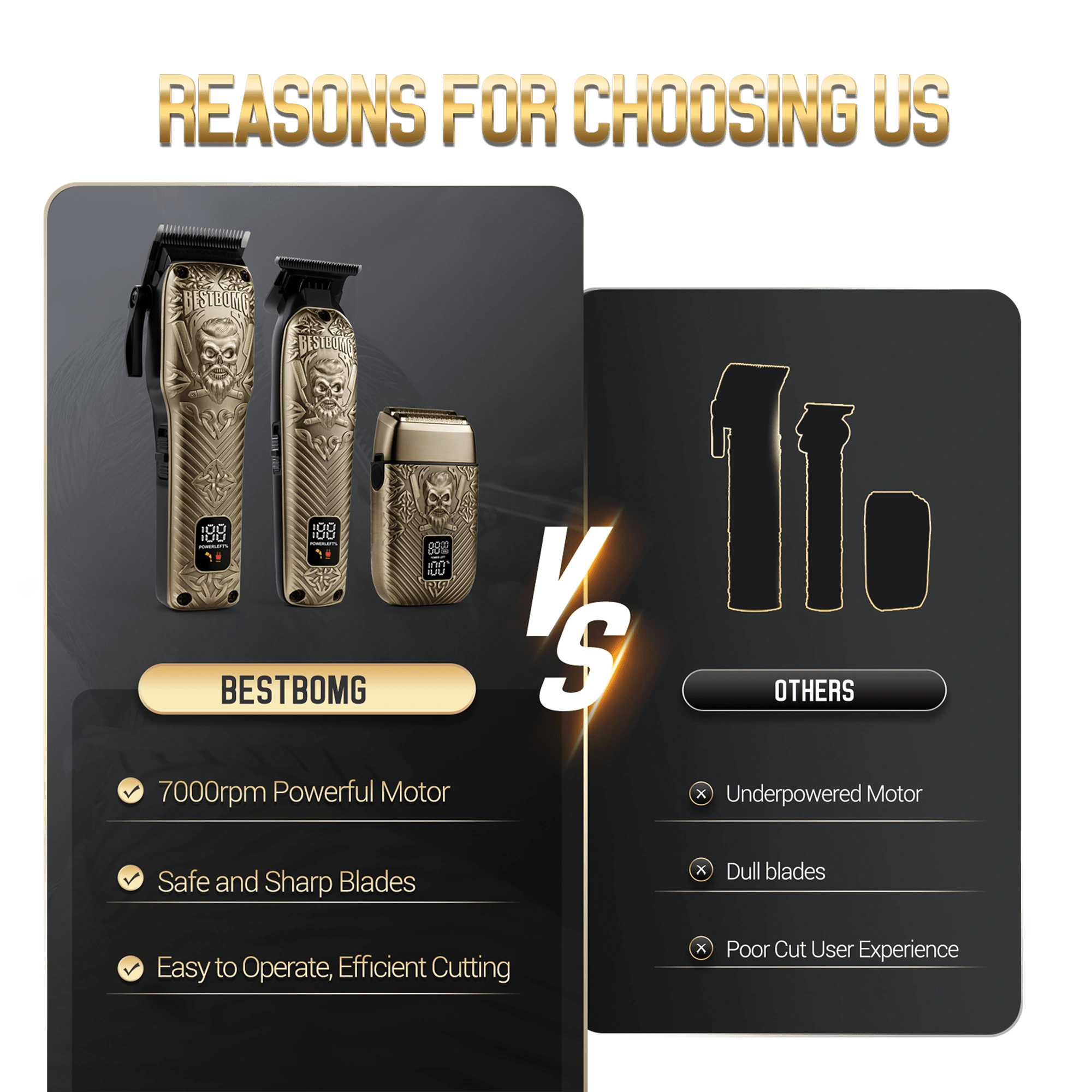 BS-807E Bronze Engraved Pro Hair Clippers & Beard Grooming Kit-BS-807E