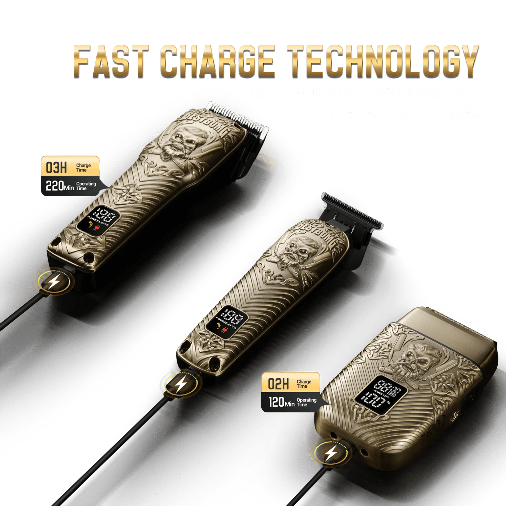 BS-807E Bronze Engraved Pro Hair Clippers & Beard Grooming Kit-BS-807E