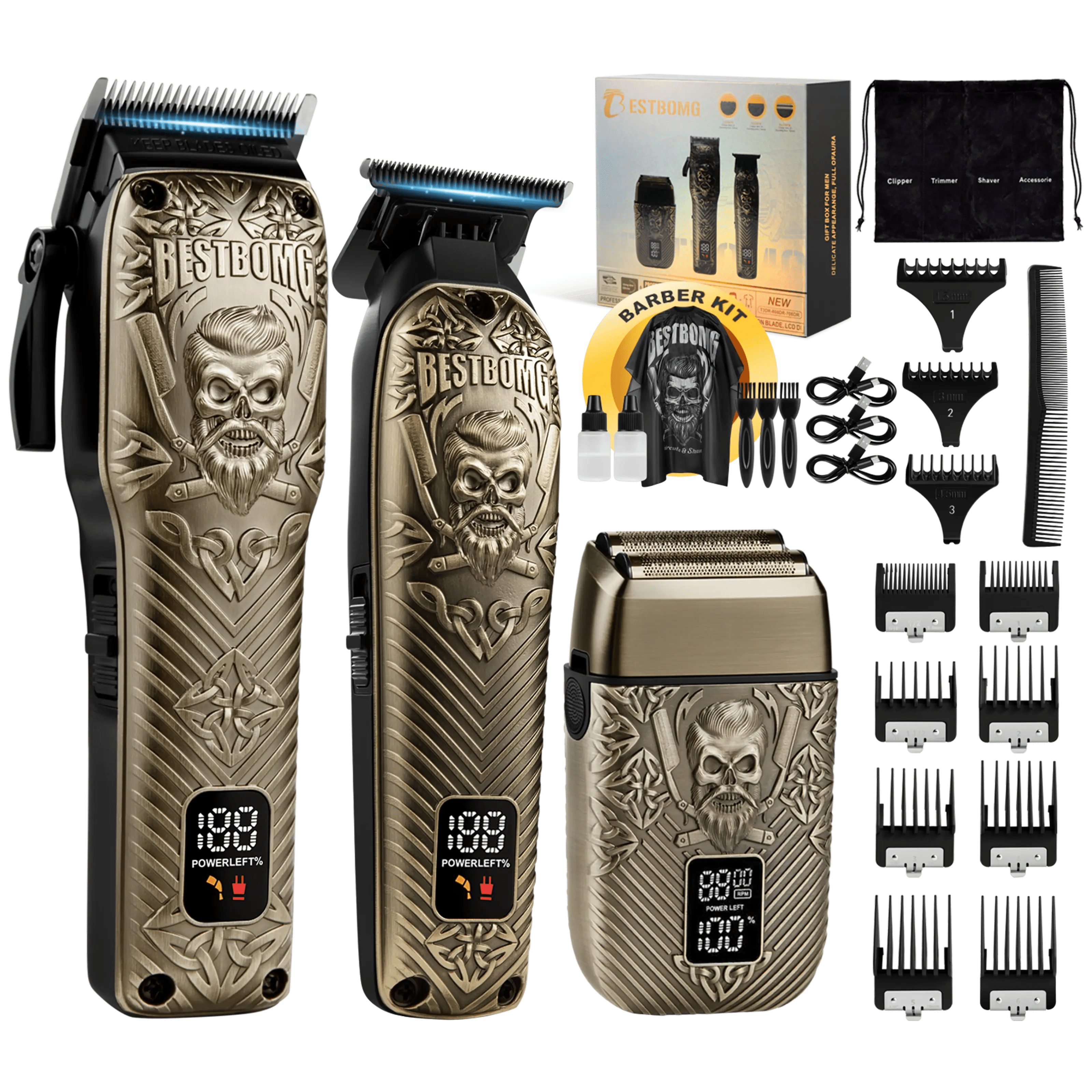 BS-807E Bronze Engraved Pro Hair Clippers & Beard Grooming Kit-BS-807E