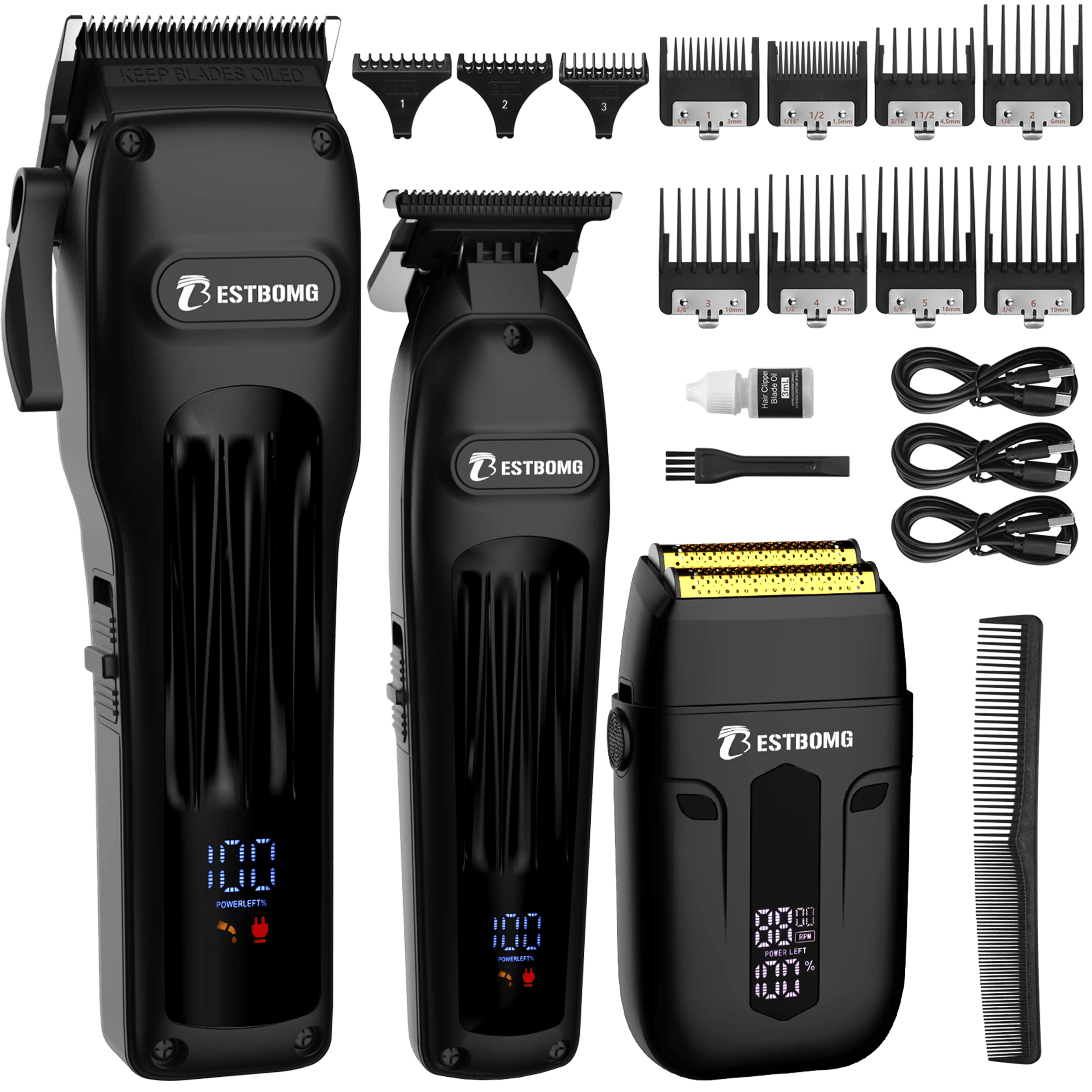 Black Professional Hair Clippers & Beard Grooming Kit-BS-808A