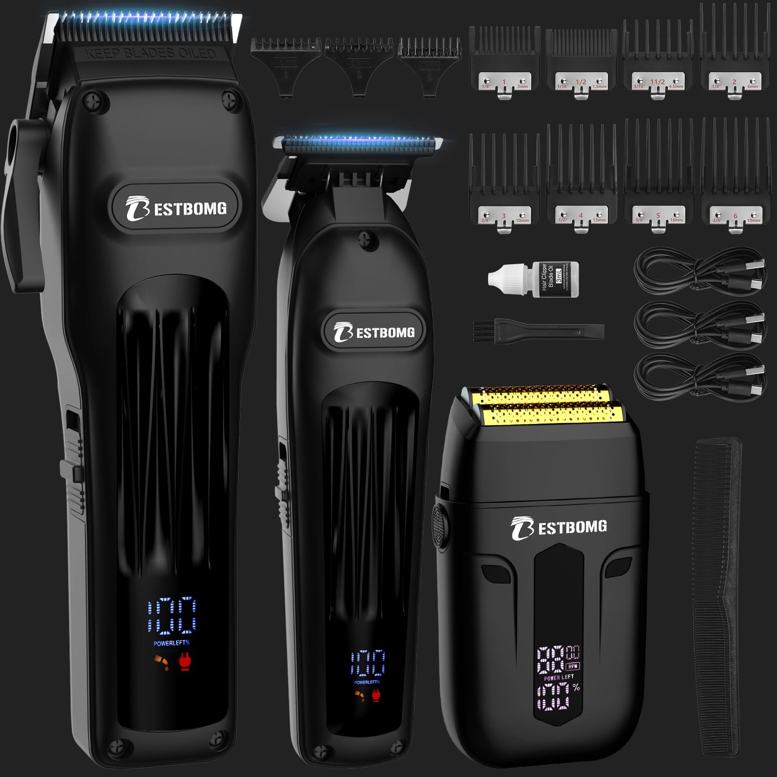 Black Professional Hair Clippers & Beard Grooming Kit-BS-808A