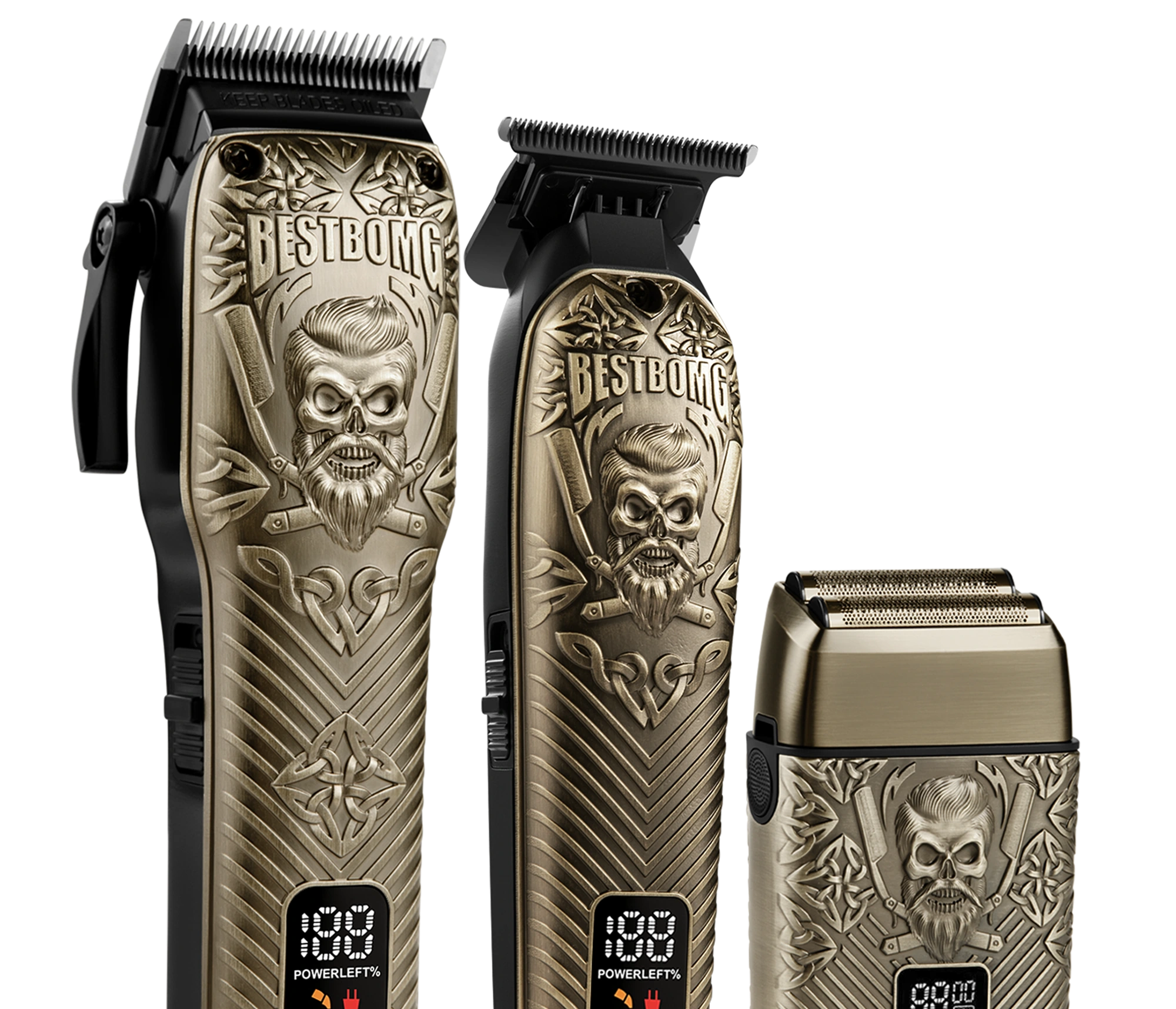BS-807E Bronze Engraved Pro Hair Clippers & Beard Grooming Kit-BS-807E