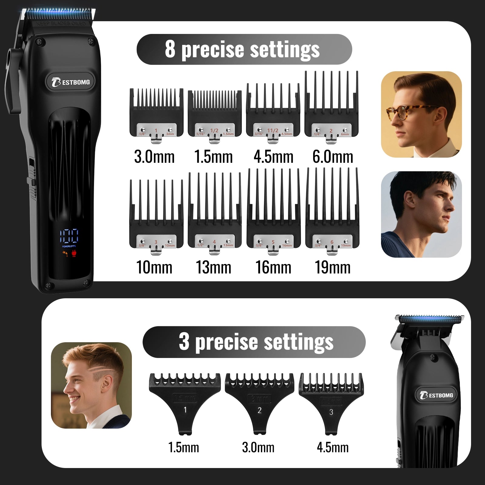 Black Professional Hair Clippers & Beard Grooming Kit-BS-808A