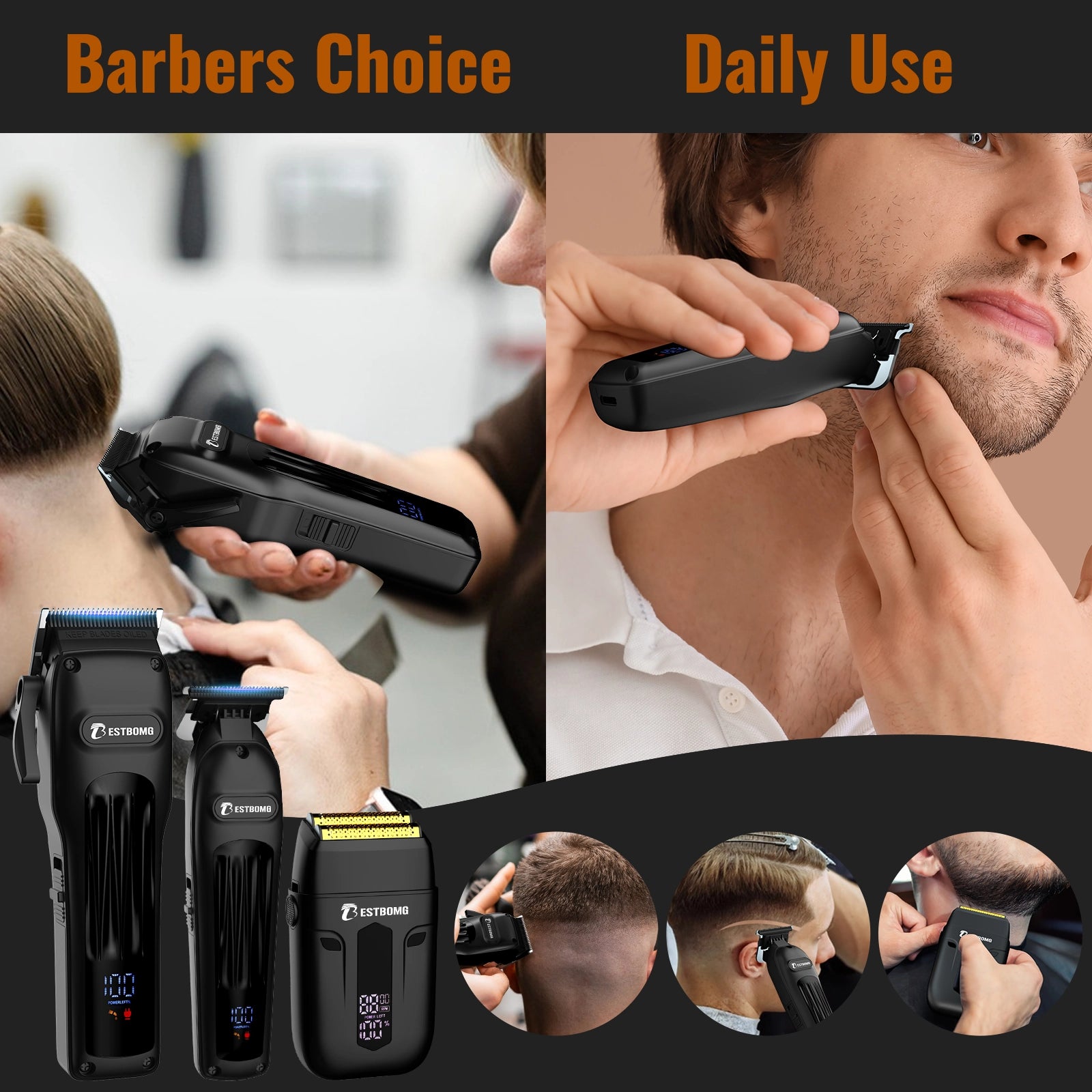 Black Professional Hair Clippers & Beard Grooming Kit-BS-808A