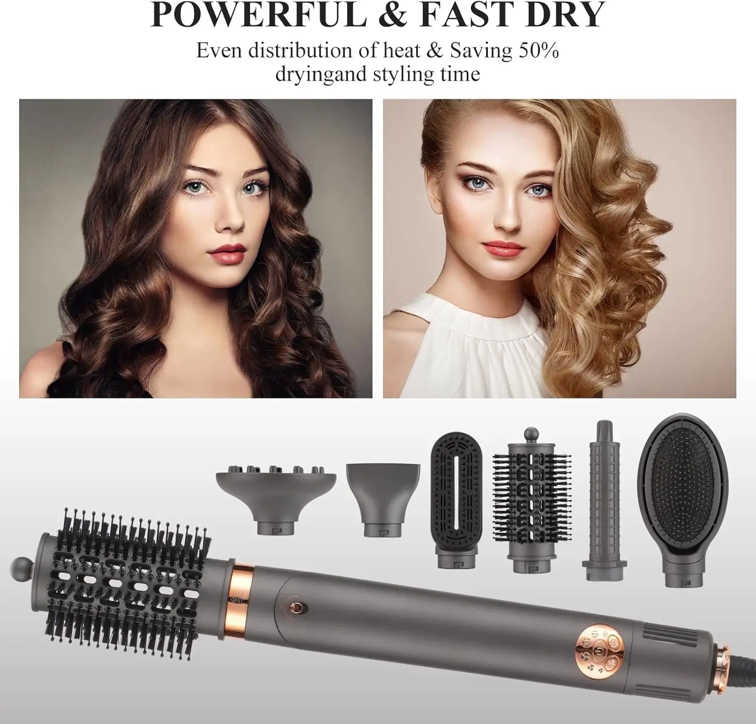 BESTBOMG Multistyler Warmluftbürste AirStyler, Glättbürste, Hot Air Styler Styling und Trockensystem, Lockenstab mit Verschiedenen Aufsätzen