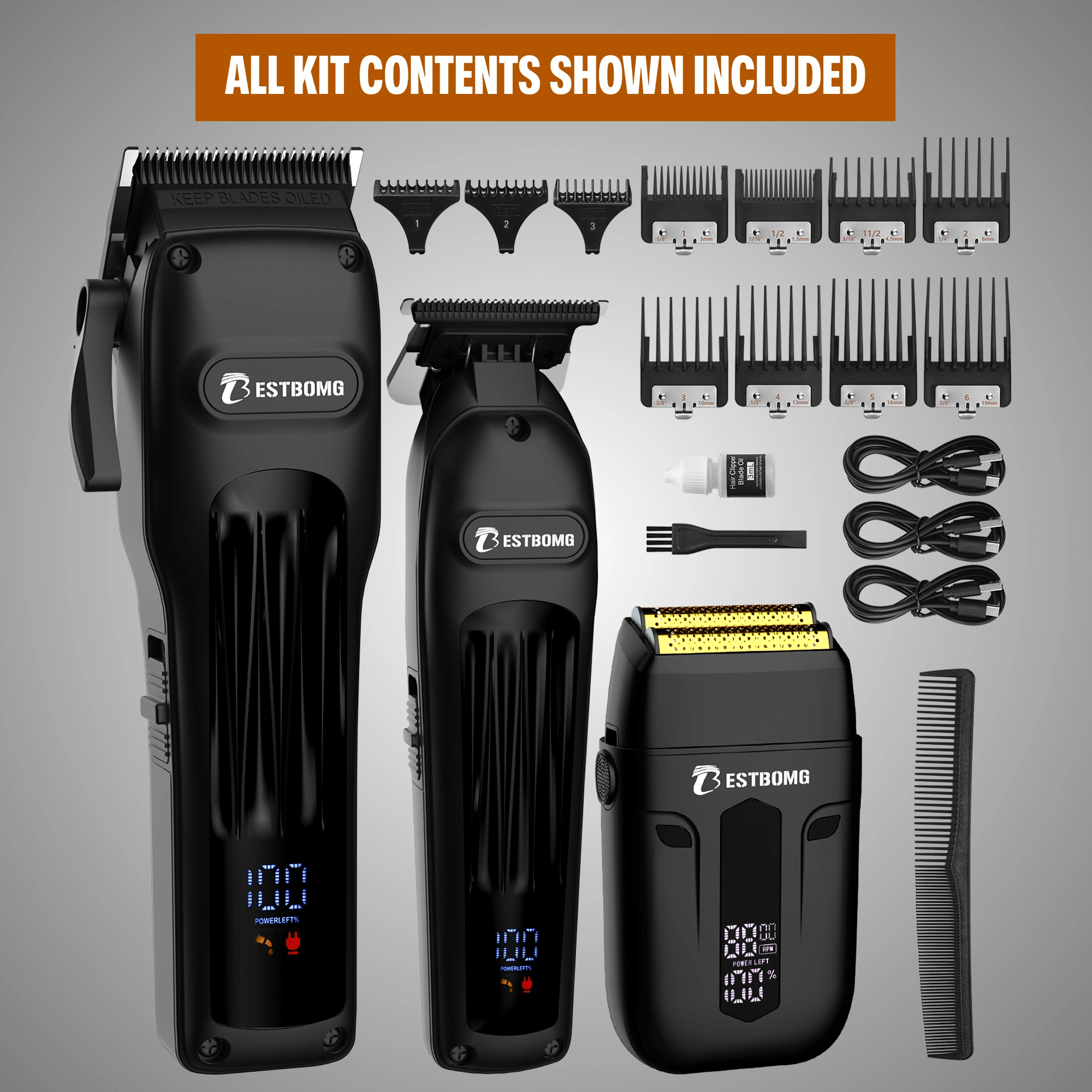 Black Professional Hair Clippers & Beard Grooming Kit-BS-808A