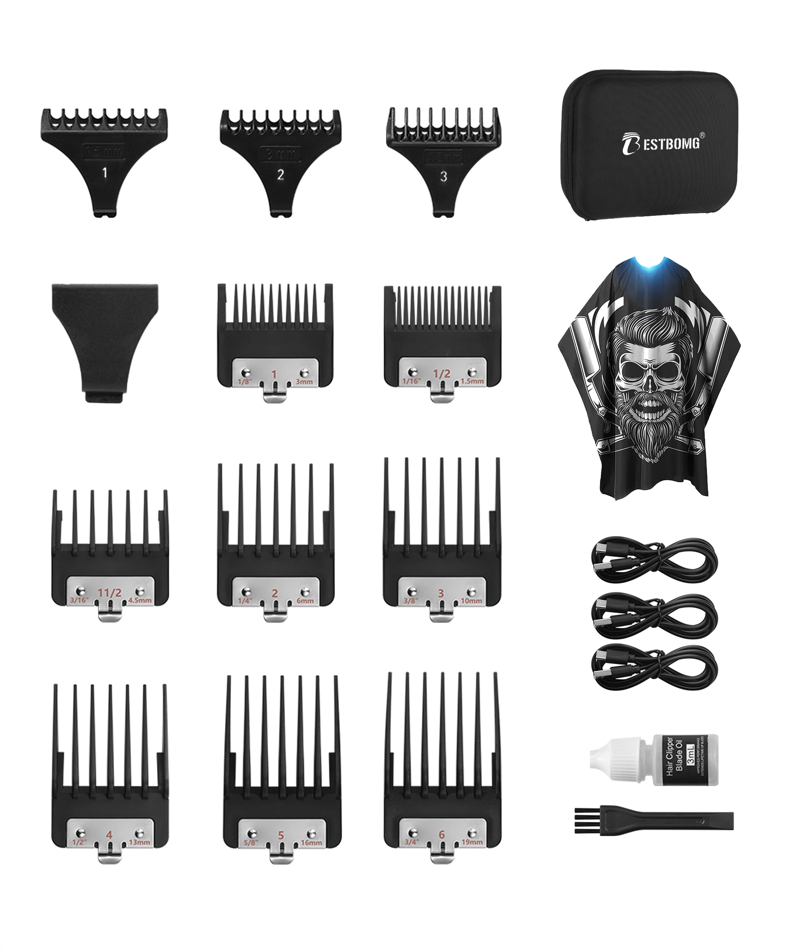 BS-808C - Blue Professional Hair Clippers & Beard Grooming Kit