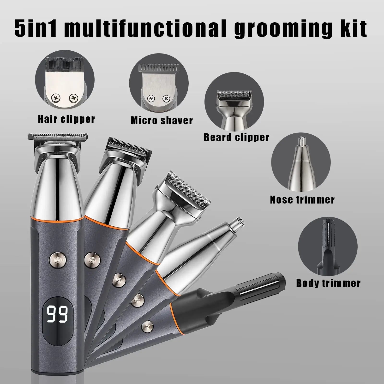 BESTBOMG-VX10 5 in 1 Men's Beard Nose Hair Clipper Set