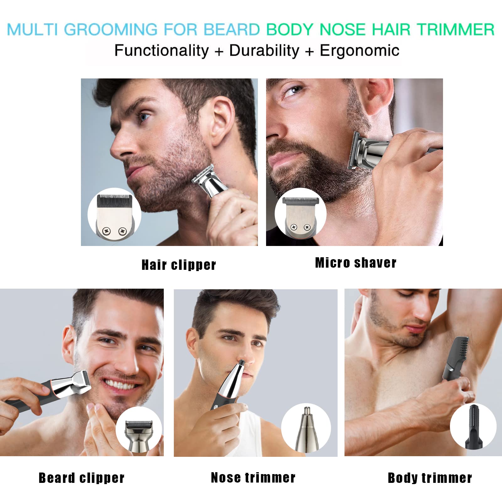 BESTBOMG-VX10 5 in 1 Men's Beard Nose Hair Clipper Set