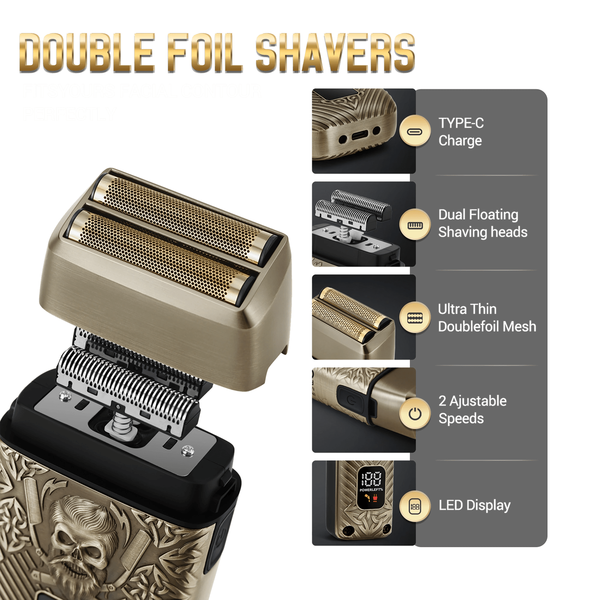 BS-807E Bronze Engraved Pro Hair Clippers & Beard Grooming Kit-BS-807E